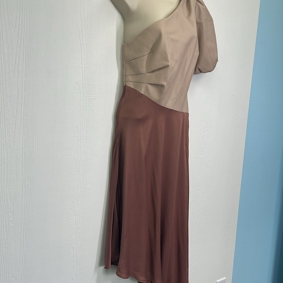 Anthropologie - NWT Faux Leather One Shoulder Asymmetrical Midi Dress Size 6 - Picture 5 of 15